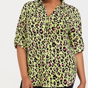 Torrid Madison Neon Yellow Leopard Georgett Blouse
